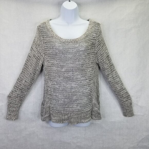 Eileen Fisher Open Knit Sweater Women's M Italian Yarn Pockets Scoop Neck Gray - Picture 2 of 15